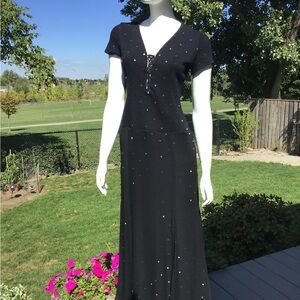 St. John Evening Black Maxi Dress with Paillettes and Split Skirt